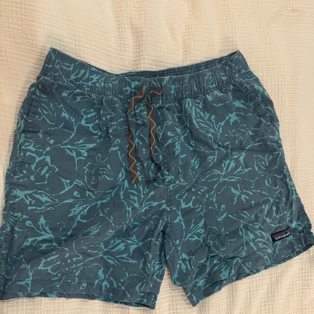 Patagonia Cream and Blue Hybrid Shorts